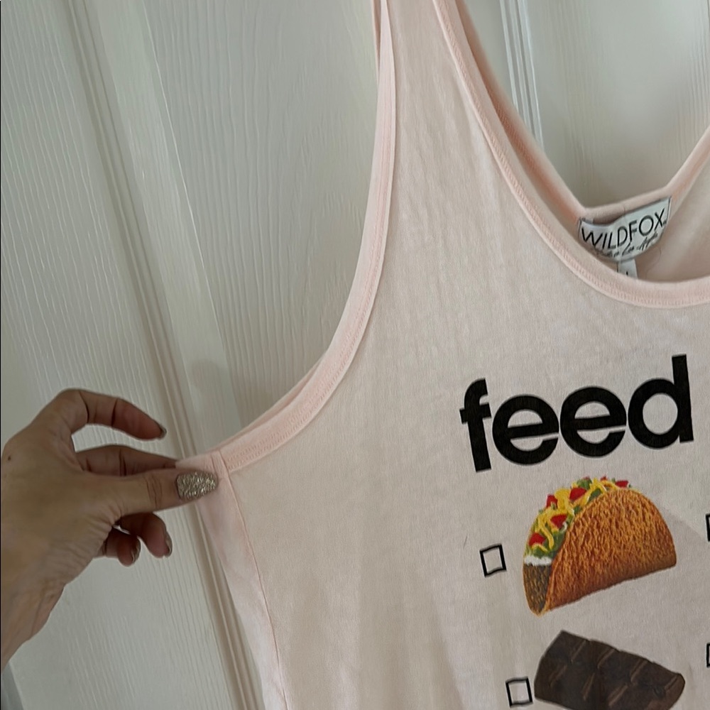 NWT Wildfox Women's Pink Graphic Junk Food Feed Me Tank Top Large - Picture 3 of 8